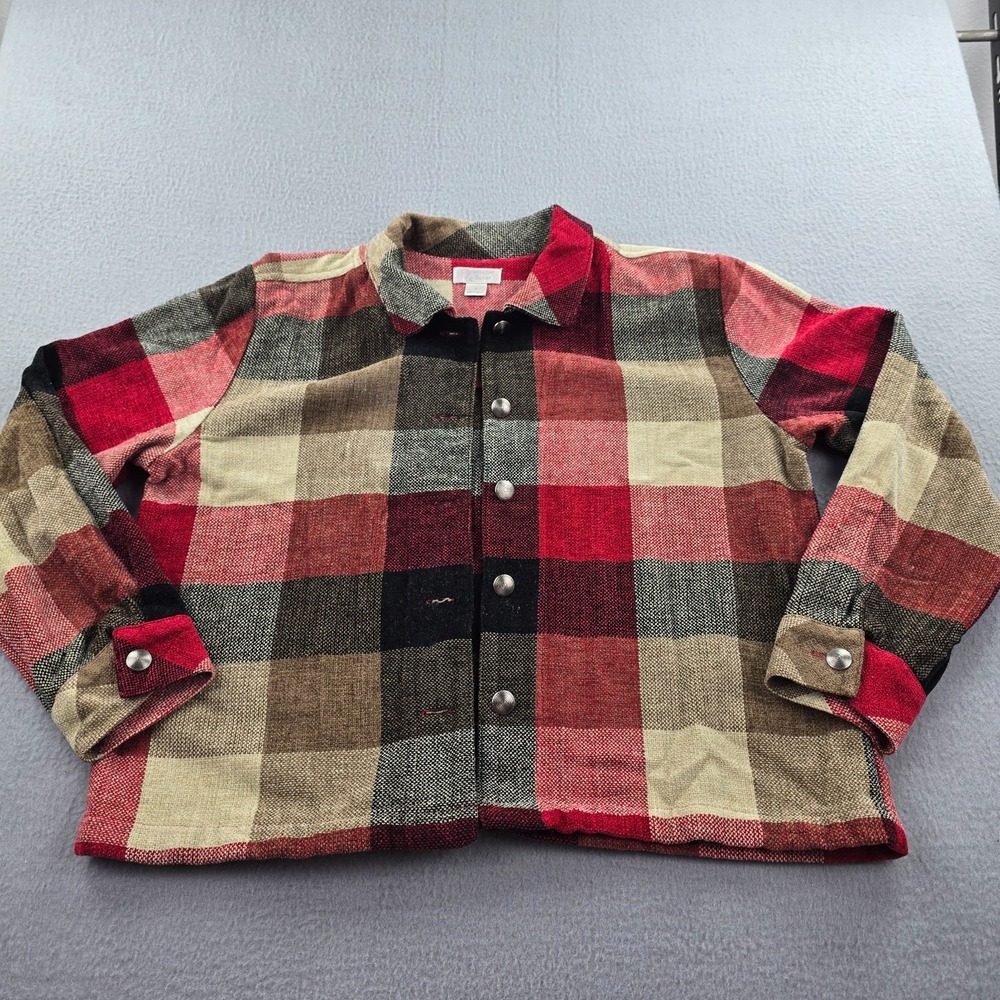 Christopher & Banks Jacket Womens Large Multicolor Plaid Cozy Warm Button Front